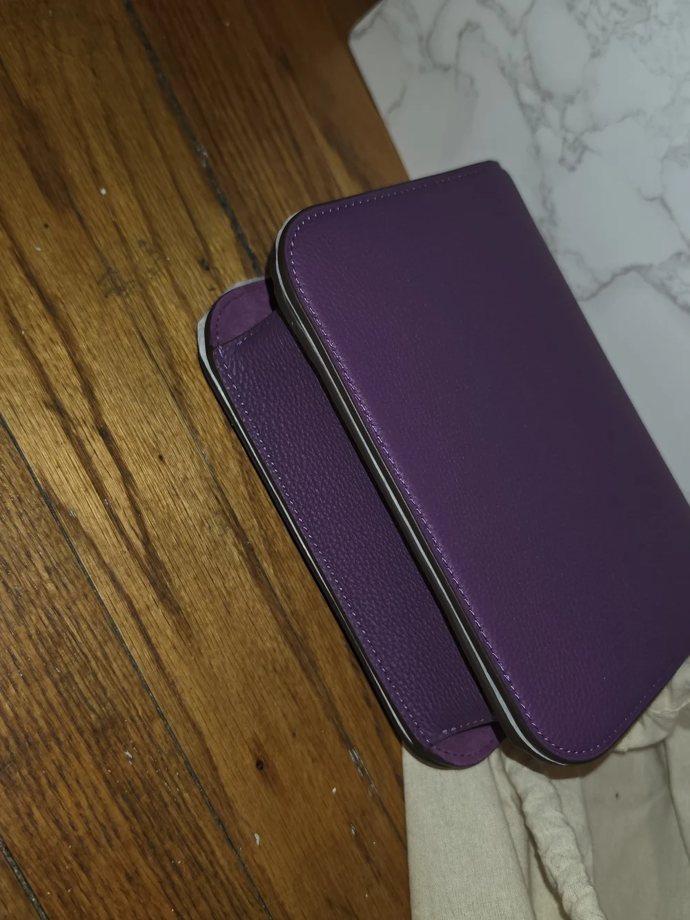 Tory Burch Purple Pebbled Leather Eleanor Crossbody with Silver Logo